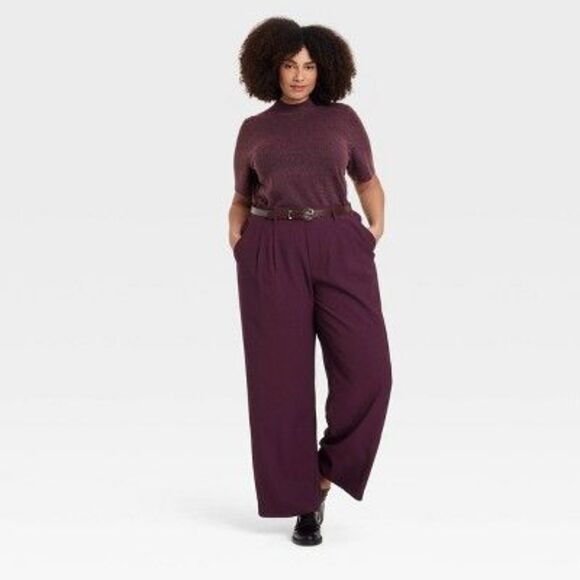 A New Day - Women's High-Rise Pleat Front Straight Trousers -  Burgundy - Picture 2 of 2